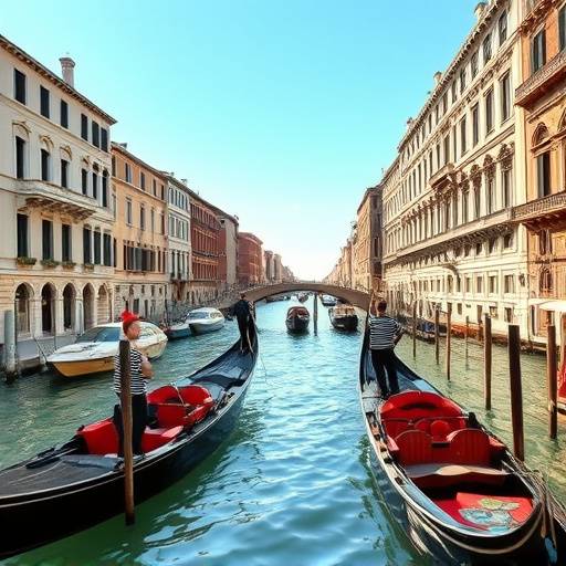 Gondole che navigano sul Canal Grande a Venezia
